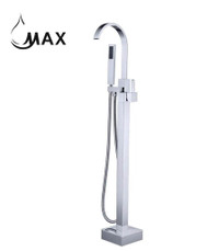 Tub Filler Faucet Floor Mounted Single Handle With Rough-in &amp; Handheld Shower Chrome Finish