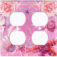 WorldAcc Metal Light Switch Plate Outlet Cover (Star Fish Clam Coral Pastel Rose Pink  - Double Duplex)