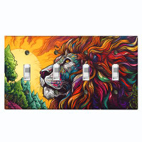 WorldAcc Metal Light Switch Plate Outlet Cover (Elegant Lion Colorful Sun Sky - Quadruple Toggle)