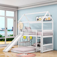 Harper Orchard Anupam Kids Twin Over Twin Wood House Bunk Bed with Slide