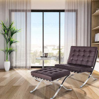 GZMWON Mid-Century Foldable Lounge Chair With Ottoman, Upholstered Sofa