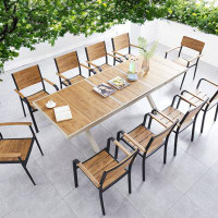 SHINYOK Patio Dining Set,Wood-Plastic Composites Table Top,Aluminum Frame