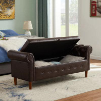 Wildon Home® Multifunctional Storage Rectangular PU Leather Sofa Stool For Living Room
