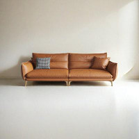 ULTORU 106.27" Orange Genuine Leather Modular Sofa cushion couch