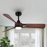 Ivy Bronx 52 In. Integrated LED Indoor Brown Wood Ceiling Fan With Light Kit And Remote Control