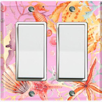 WorldAcc Metal Light Switch Plate Outlet Cover (Sea Horse Crab Star Fish Coral Pink  - Double Rocker)