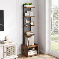 17 Stories 6-Tier Display Shelf, Spine Bookshelf With Drawer, Rustic Brown And Black