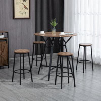 17 Stories Industrial 5-Piece Bar Table And Chairs Set, Space Saving Dining Table With 4 Stools For Pub And Kitchen, Bla