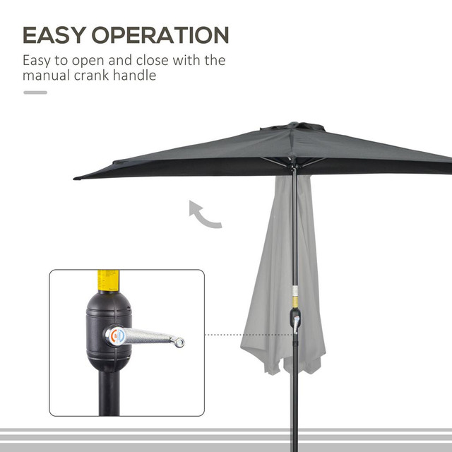 Half Patio Umbrella 115.4" L x 59.1" W x 98" H Black in Patio & Garden Furniture - Image 4