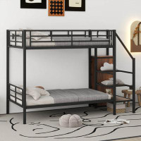 Mason & Marbles Full Over Full Metal Bunk Bed With Lateral Storage Ladder And Wardrobe