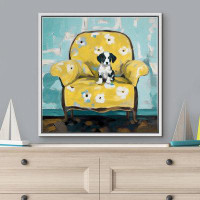 wall26 " Puppy Dog On A Floral Sofa Charming Canine Relaxing And Calm Modern Art Pastel " on