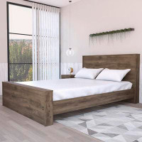 Millwood Pines Braga Full Size Bed Base with Headboard, Dark Brown