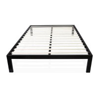 Alwyn Home Twin Size Modern Black Metal Platform Bed Frame With Wood Slats