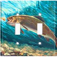 WorldAcc Metal Light Switch Plate Outlet Cover (Trophy Fishing Trout Clear Water Lake - Single Toggle)