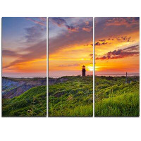 Design Art ''Lighthouse at Gorgeous Sunset'' 3 Piece Wrapped Canvas Photograph on Canvas