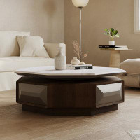 Great Deals Trading 31.5" White&Brown sintered stone tabletop Octagon Coffee Table
