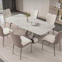 Great Deals Trading 4 - Person Sintered Stone + Carbon Steel Dining Table Set