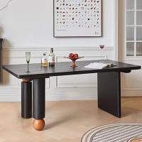 Brayden Studio Nordic style dining table Rectangular black retro simple dining table