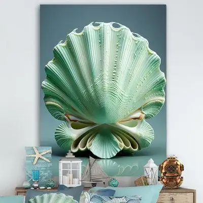 Design Art Green Clam Ocean Treasures II - Clam Canvas Print