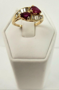 (I-4900- 411A) 14K Gold Multi Stone Ruby and Diamond Ring