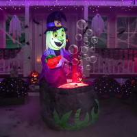 The Holiday Aisle® 6 FT Halloween Inflatable Witch With Cauldron And Bubbling Potion, Blow Up Witch Pot With Build-In Le
