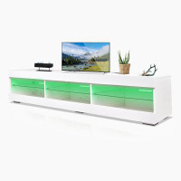 Ivy Bronx Modern LED TV Stand Entertainment Centre With Storage And Glass Shelves High Glossy TV Cabinet Table For Livin