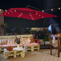 Arlmont & Co. Dannielyn 8.2 X 8.2' Patio Offset LED Umbrella Outdoor Hanging Steel Deck Umbrella with A Base, Cantilever