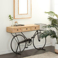 Williston Forge Brynne Black Metal 3 Drawers Bike Console Table with Wood Top