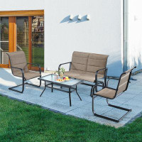 Red Barrel Studio 4 Pcs Outdoor Patio Furniture Set Padded Chairs Glider Loveseat Coffee Table