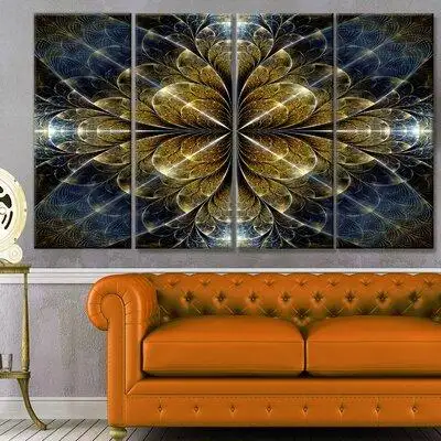 Design Art 'Digital Gold Fractal Flower' Graphic Art Print Multi-Piece Image on Canvas