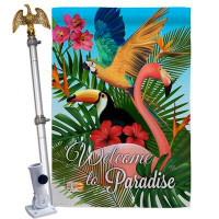 Breeze Decor Tropical Bird Paradise - Impressions Decorative Aluminum Pole & Bracket House Flag Set HS105053-BO-02