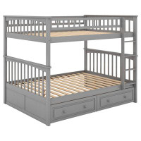 Harriet Bee Full Over Full Bunk Bed With Drawers, Convertible Beds, White