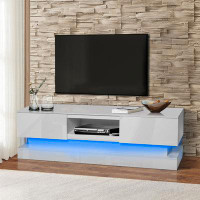 Ivy Bronx 51.18Inch  WHITE Morden TV Stand With LED Lights,High Glossy Front TV Cabinet,Can Be Assembled In Lounge Room,
