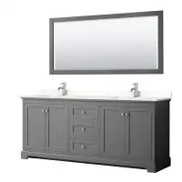 Wyndham Collection Avery 80'' Free Standing Double Bathroom Vanity with Quartz Top with Mirror