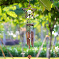 Winston Porter Solar Hanging Light Metal Star With Crackle Glass Ball Music Wind Chimes For Outdoor Landscape Garden Yar