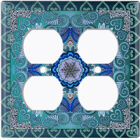 WorldAcc Metal Light Switch Plate Outlet Cover (Teal Blue Paisley Bandana Circle Teal Blue Tile   - Single Toggle)