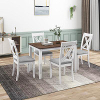 Rosalind Wheeler Rustic Minimalist Wood 5-Piece Dining Table Set With 4 X-Back Chairs For Small Places