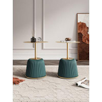 Willa Arlo™ Interiors Modern Branford End Table 1.0 Upholstered in Grey Leatherette with Gold Tabletop (Set of 2)