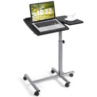 Inbox Zero Inbox Zero Mobile Laptop Stand, Height Adjustable Beside Desk Laptop Rolling Cart W/ Tilting Desktop, Safety