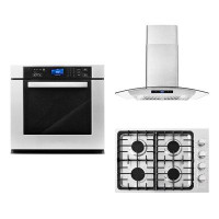 Cosmo 3 Piece Kitchen Package With 30" Gas Cooktop 30" Wall Mount Range Hood 30" Single Electric Wall Oven