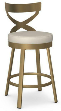 Gold Frame with Oyster - White  or Black Seat Sculpted Back Swivel Bar Counter Stool