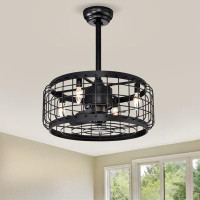 17 Stories 20.24" Caged Ceiling Fan With Remote Control,timer, 3 Speeds Indoor Ceiling Fan For Farmhouse, Bedroom Living