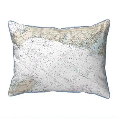 East Urban Home Falmouth Harbour, MA Nautical Map Large Corded Indoor/Outdoor Pillow 16x20