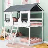 Harper Orchard Twin Over Twin Wooden House Bunk Bed