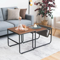 17 Stories 2-Piece Rustic Brown Metal Round Nesting Coffee Tables