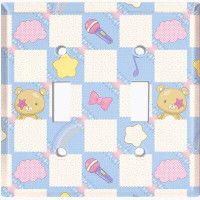 WorldAcc Metal Light Switch Plate Outlet Cover (Blue White Toy Chest Karaoke Bear - Double Toggle)