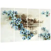 Design Art Flowers Illustration - Digital Floral 4 Piece Painting Print on Wrapped Canvas Set