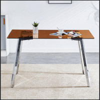 Mercer41 Modern minimalist style rectangular glass dining table, brown tempered glass tabletop