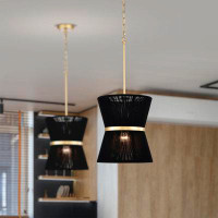 Mercer41 Agatha 12 Inch Classic Black Rope Gold Pendant With 1 Light