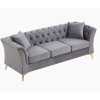 Mercer41 Modern Chesterfield Curved Sofa Tufted Velvet Couch 3 Seat Button Tufed